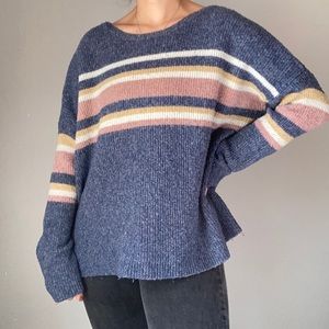 Blue + Pink Soft Boxy Knit Striped Sweater